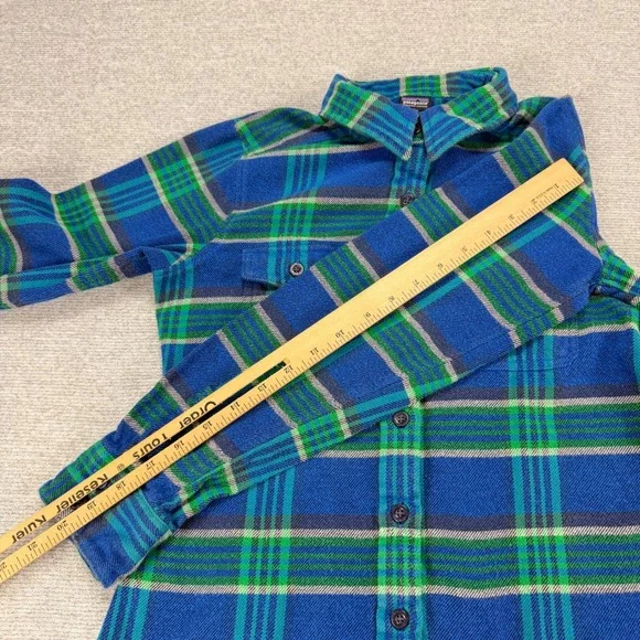 Patagonia Womens 2 Organic Cotton Flannel Plaid Button Down Shirt Blue Green - Picture 8 of 16